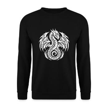 Vintager Schuppiger Tattoo Drache mit Flügeln - Unisex Pullover - Schwarz - Vorne - Alina (178cm) & Michal (187cm)
