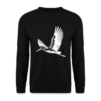 Fliegender Storch auf breiten Schwingen - Unisex Pullover - Schwarz - Vorne - Alina (178cm) & Michal (187cm)