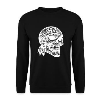 Piratenkostüm Schädel im Tribal Tattoo Style - Unisex Pullover - Schwarz - Vorne - Alina (178cm) & Michal (187cm)