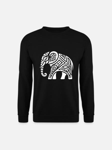 Elephant Tribal Art Tattoo with Big Ears - Unisex Sweatshirt - black