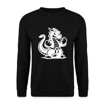 Sportlicher Karate Drache Cartoon Style - Unisex Pullover - Schwarz - Vorne - Alina (178cm) & Michal (187cm)