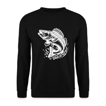 Large Jumping Zander Fish - Unisex Sweatshirt - black - Front - Alina (178cm) & Michal (187cm)