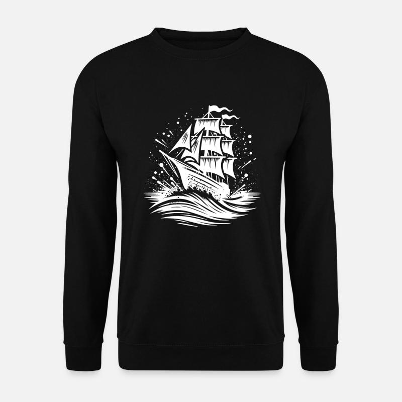 Segelschiff in schwerer See mit Wellen - Unisex Pullover - Schwarz