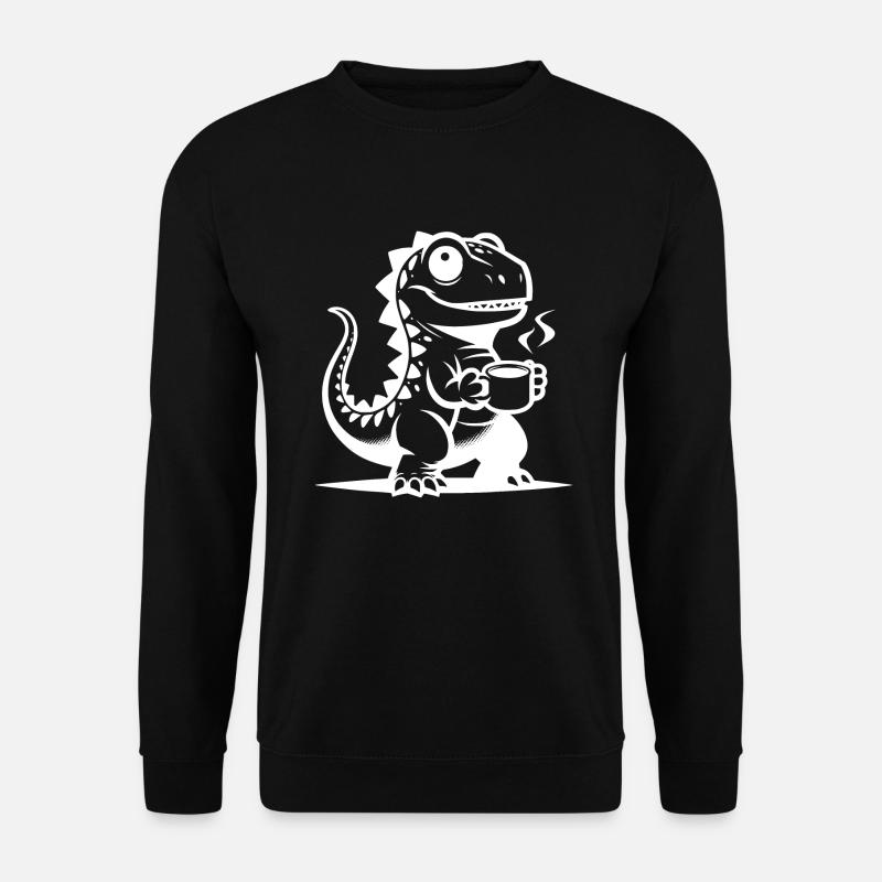 Dino Baby mit Kaffeetasse lustiger kleiner Dino - Unisex Pullover - Schwarz