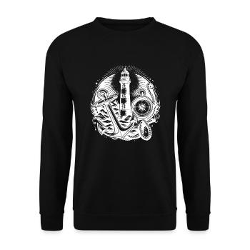 Küsten Leuchtturm mit Kompass Anker und Licht - Unisex Pullover - Schwarz - Vorne - Alina (178cm) & Michal (187cm)