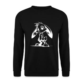 Kleiner Hase mit großen Augen und langen Ohren - Unisex Pullover - Schwarz - Vorne - Alina (178cm) & Michal (187cm)