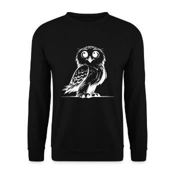 Lächelnde Schnee-Eule Kinder Zeichnung Skizze - Unisex Pullover - Schwarz - Vorne - Alina (178cm) & Michal (187cm)
