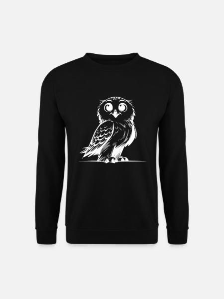 Lächelnde Schnee-Eule Kinder Zeichnung Skizze - Unisex Pullover - Schwarz