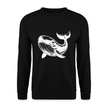 Huge smiling blue whale with tail fin - Unisex Sweatshirt - black - Front - Alina (178cm) & Michal (187cm)