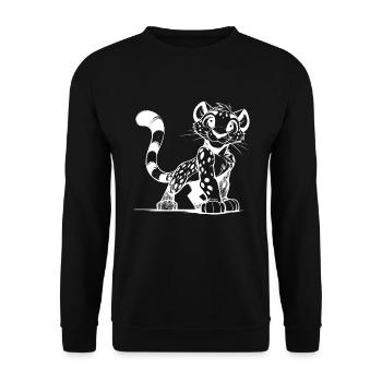 Small Leopard Sketch with Big Eyes - Unisex Sweatshirt - black - Front - Alina (178cm) & Michal (187cm)