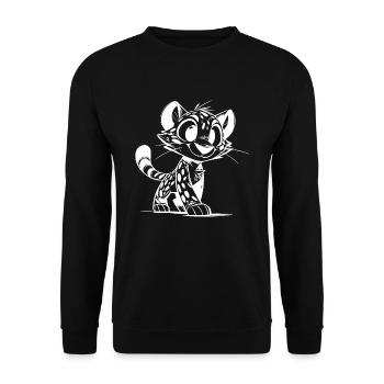 Putziger Leopard Skizze mit großen Augen - Unisex Pullover - Schwarz - Vorne - Alina (178cm) & Michal (187cm)