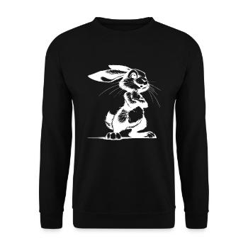 Stolzer Hase mit großen Augen und riesigen Ohren - Unisex Pullover - Schwarz - Vorne - Alina (178cm) & Michal (187cm)