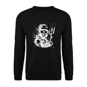 Relaxter Kite Surfer Mann Wind Surfen am Himmel - Unisex Pullover - Schwarz - Vorne - Alina (178cm) & Michal (187cm)