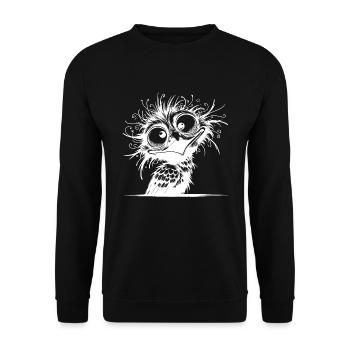Lustiger schräger verrückter Vogel - Unisex Pullover - Schwarz - Vorne - Alina (178cm) & Michal (187cm)