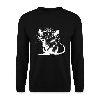 Knuddelige Hausratte mit großen Augen und Ohren - Unisex Pullover - Schwarz - Vorne - Alina (178cm) & Michal (187cm)