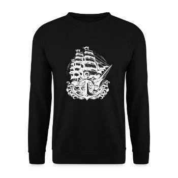 Sailing Ship with Set Sails Anchor Steering Wheel - Unisex Sweatshirt - black - Front - Alina (178cm) & Michal (187cm)