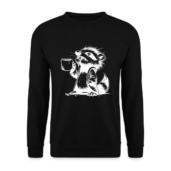 Raccoon as a coffee junkie with coffee cup - Unisex Sweatshirt - black - Front - Alina (178cm) & Michal (187cm)