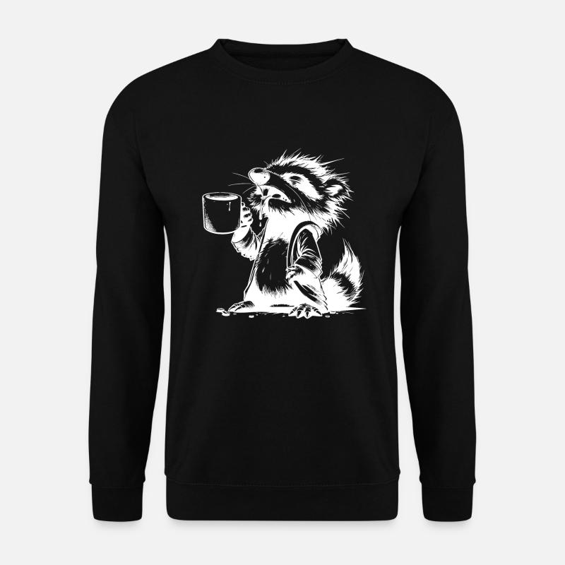 Waschbär als Kaffeejunkie mit Kaffeetasse - Unisex Pullover - Schwarz