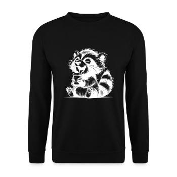 Funny raccoon as a coffee junkie with mug - Unisex Sweatshirt - black - Front - Alina (178cm) & Michal (187cm)