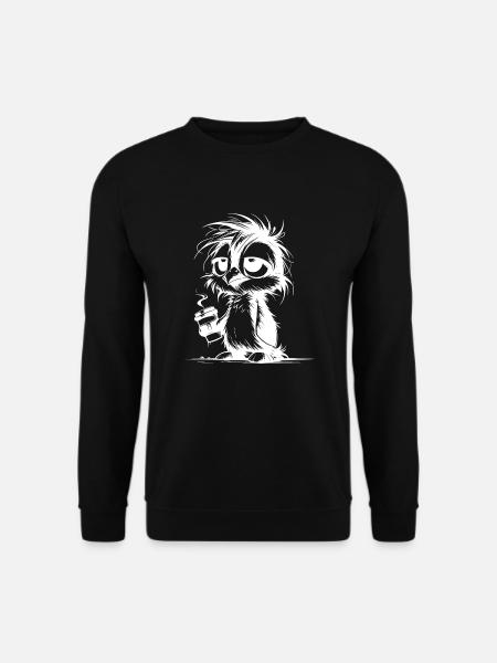 Verwuschelter müder Pinguin mit Kaffeebecher - Unisex Pullover - Schwarz
