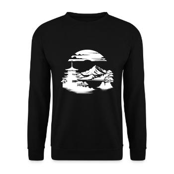 Asiatische Landschaft Meditation Japan Design - Unisex Pullover - Schwarz - Vorne - Alina (178cm) & Michal (187cm)