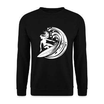 Pretty surfer surfing in big wave - Unisex Sweatshirt - black - Front - Alina (178cm) & Michal (187cm)