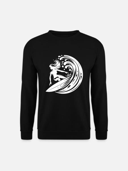 Hübsche Surferin die in großer Welle surft - Unisex Pullover - Schwarz