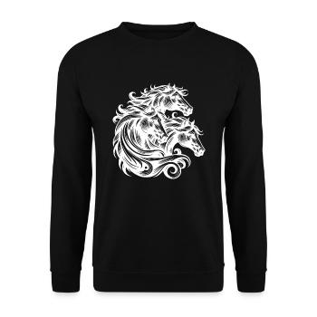 Wild horse heads with elegant mane in the wind - Unisex Sweatshirt - black - Front - Alina (178cm) & Michal (187cm)