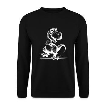 Gut gelaunter Dino lachende T-Rex Skizze - Unisex Pullover - Schwarz - Vorne - Alina (178cm) & Michal (187cm)