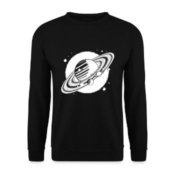 Giant planet with rings and moons in front of sun - Unisex Sweatshirt - black - Front - Alina (178cm) & Michal (187cm)