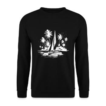 Catamaran double hull sailboat with palm trees - Unisex Sweatshirt - black - Front - Alina (178cm) & Michal (187cm)