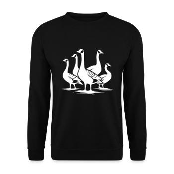 Ein Schwarm hübscher Wildgänse - Unisex Pullover - Schwarz - Vorne - Alina (178cm) & Michal (187cm)