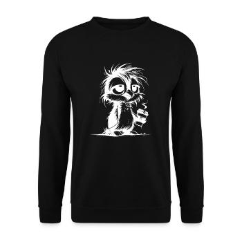 Richtig müder Pinguin unausgeschlafen mit Kaffee - Unisex Pullover - Schwarz - Vorne - Alina (178cm) & Michal (187cm)