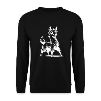 Friendly Curious Llama Pencil Sketch Style - Unisex Sweatshirt - black - Front - Alina (178cm) & Michal (187cm)