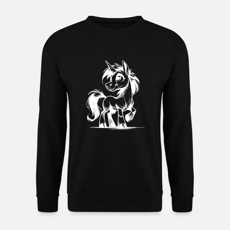 Lächelndes Märchen Einhorn Bleistift Skizze - Unisex Pullover - Schwarz