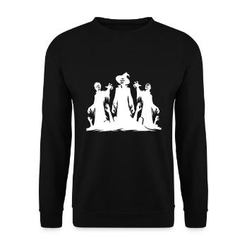 Zombie Halloween Hexen Friedhof Party Gruppe - Unisex Pullover - Schwarz - Vorne - Alina (178cm) & Michal (187cm)