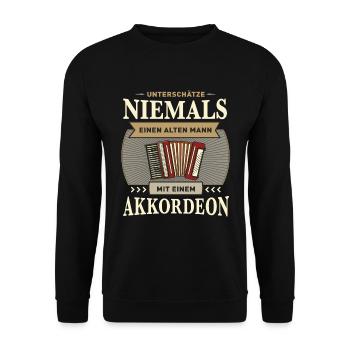 Geschenk Akkordeon Spruch – Akkordeon spieler - Unisex Pullover - Schwarz - Vorne - Alina (178cm) & Michal (187cm)