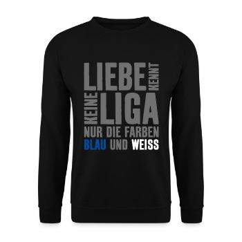 LIEBE KENNT KEINE LIGA BLAU WEISS ABSTIEG - Unisex Pullover - Schwarz - Vorne - Alina (178cm) & Michal (187cm)