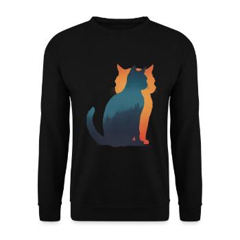 Schattenspiel: Katze im Wald - Unisex Pullover - Schwarz - Vorne - Alina (178cm) & Michal (187cm)