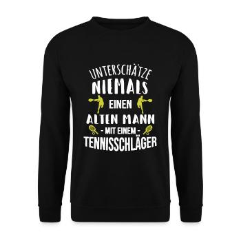 Tennis Alter Mann Sport Tennisschläger - Unisex Pullover - Schwarz - Vorne - Alina (178cm) & Michal (187cm)