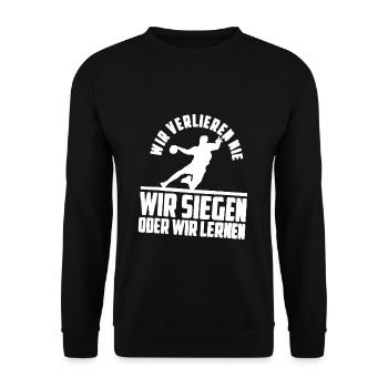 Handball Handballer Handball Geschenkidee Geschenk - Unisex Pullover - Schwarz - Vorne - Alina (178cm) & Michal (187cm)