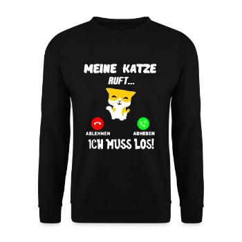 Katze Katzen Faul Katzenshirt Katzen Geschenkidee - Unisex Pullover - Schwarz - Vorne - Alina (178cm) & Michal (187cm)
