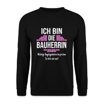 Bauherrin Hausbau Haus Richtfest Spatenstich Idee - Unisex Pullover - Schwarz - Vorne - Alina (178cm) & Michal (187cm)