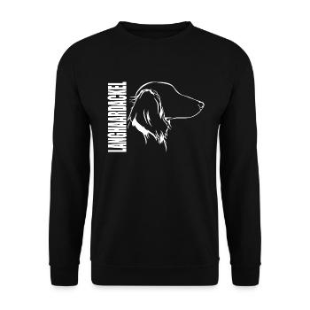 LANGHAARDACKEL Profil Hunde Hund Wilsigns - Unisex Pullover - Schwarz - Vorne - Alina (178cm) & Michal (187cm)