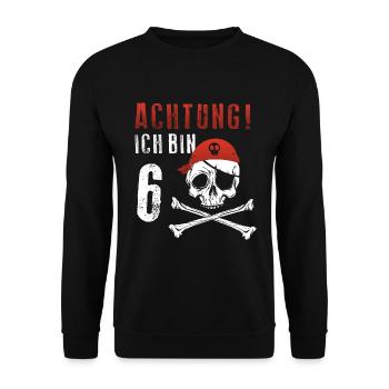 Ich bin 6 Jahre alt Pirat Geburtstagsgeschenk - Unisex Pullover - Schwarz - Vorne - Alina (178cm) & Michal (187cm)