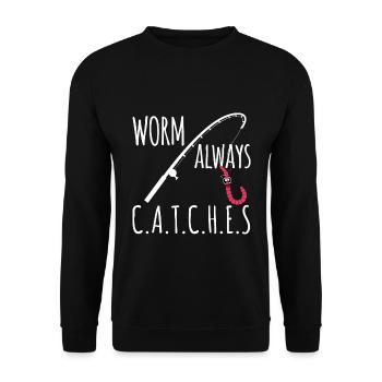 Wurm fängt immer - Unisex Pullover - Schwarz - Vorne - Alina (178cm) & Michal (187cm)