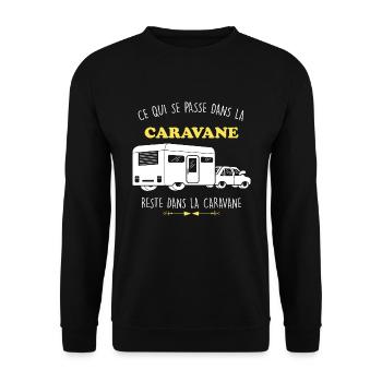 Camping. Ce qui se passe dans la caravane - Sweat-shirt Unisexe - noir - Devant - Alina (178cm) & Michal (187cm)