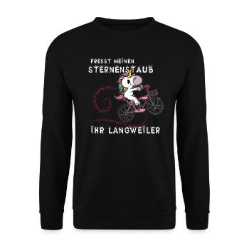 Lustiges Einhorn - fresst meinen Sternenstaub - Unisex Pullover - Schwarz - Vorne - Alina (178cm) & Michal (187cm)