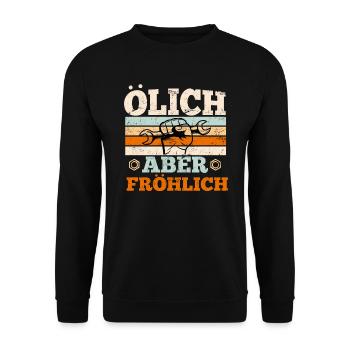 Werkstatt Öl Ölich aber fröhlich Schmierfett - Unisex Pullover - Schwarz - Vorne - Alina (178cm) & Michal (187cm)