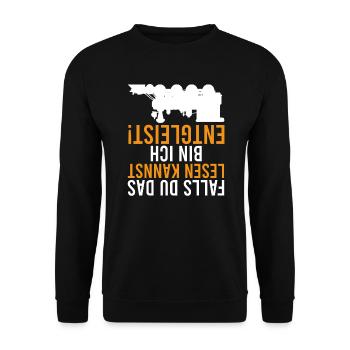 Modellbauer Zugführer Eisenbahner Spruch Entgleist - Unisex Pullover - Schwarz - Vorne - Alina (178cm) & Michal (187cm)